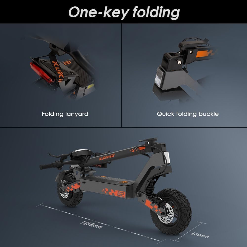 Kukirin Folding Electric Scooter, 800 W Motor, 48 V 15 Ah Battery, 10 Inch Tyres, 55 km Range, Touch Screen, Front and Rear Disc Brakes (2026 Version)