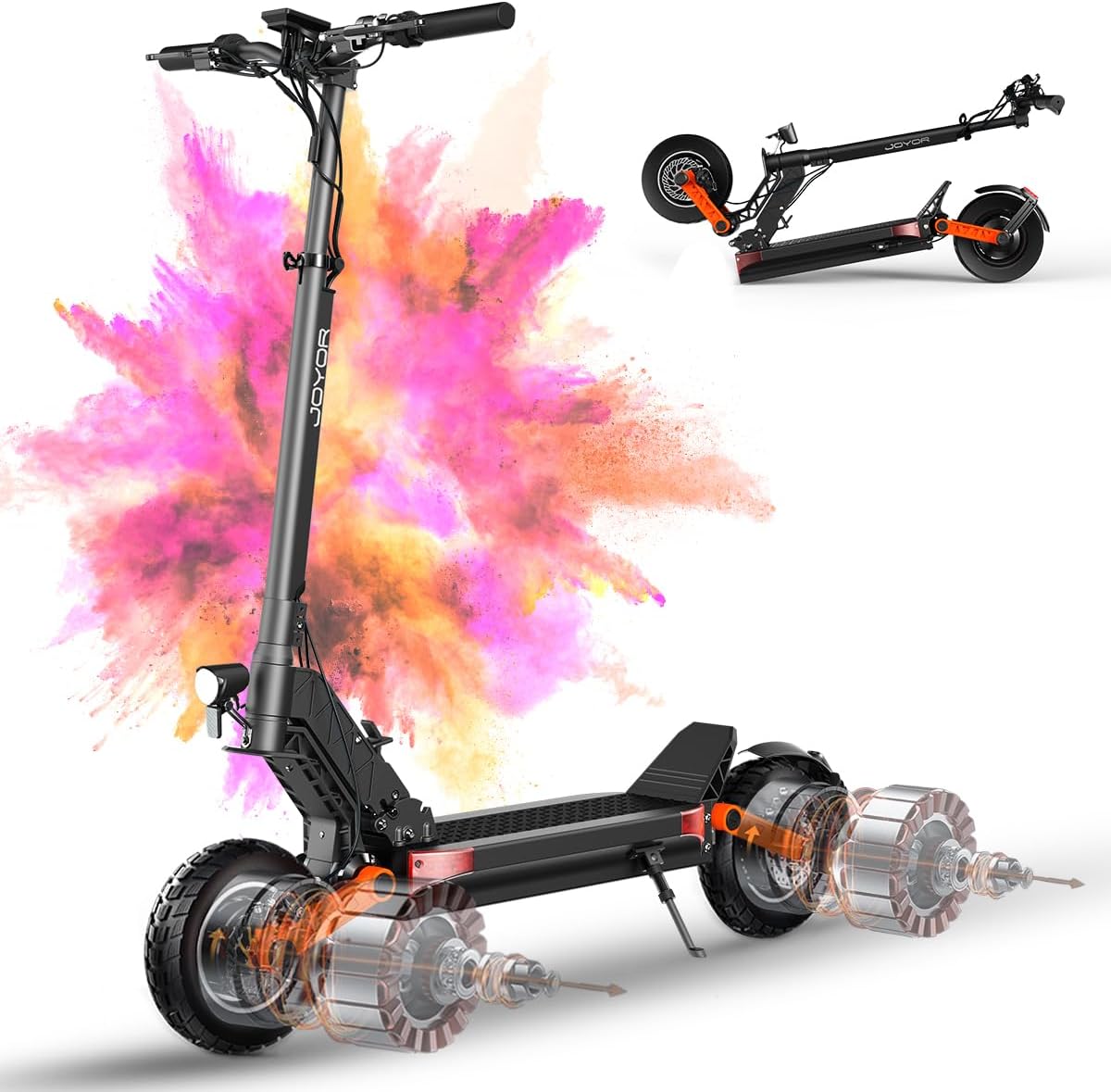 JOYOR Adult Electric Scooter S/T Series Range 50-90KM Battery 48/60V 13/18/26Ah Motor 600W/600W x 2/1000W 2 Powerful Electric Scooter All Terrain Ultra Light Double Suspension