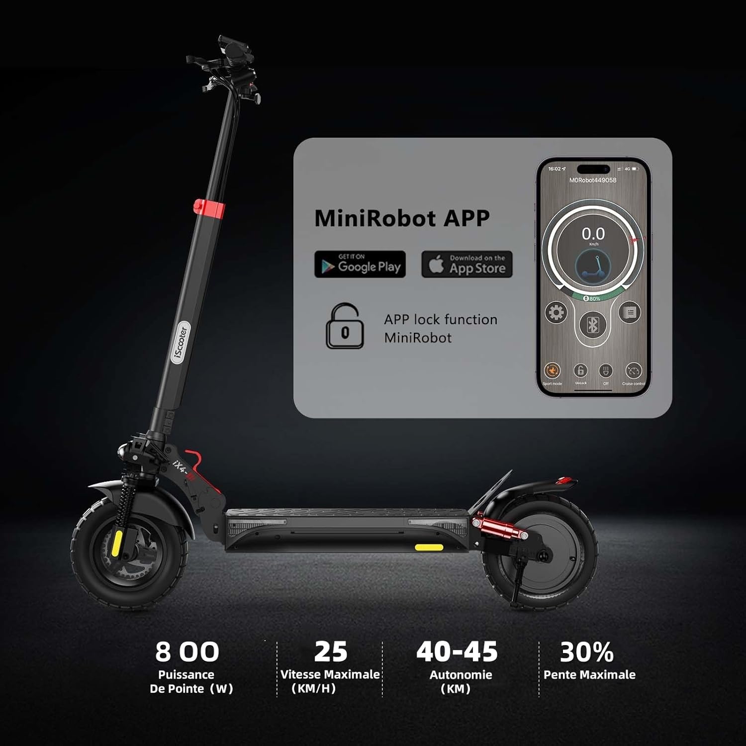 iScooter ix4 Adult Electric Scooter, 10 Inch Tyre, 15 Ah Battery, Double Turn Signals, Foldable Electric Scooters with App, Max Load 150 kg Electric Scooter, Max Autonomy 40-60 KM