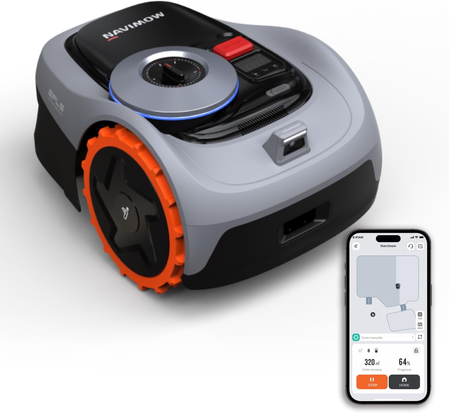 Segway Navimow i105E Robot Tondeuse sans Fil périphérique, Recommandé 500 m², Max. 600 m², RTK+Vision Tondeuse Robot Gazon, IA cartographie Automatique, Limite virtuelle, Gestion multizone