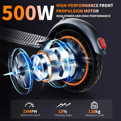 QnQ Adult Electric Scooters, 2025 Folding Scooter 8.5 Inches, Motor 500W/25KM/H Autonomy 30KM, Honeycomb Tires, App Control and LED Display, 36V 7.8Ah Battery, Max 120 kg
