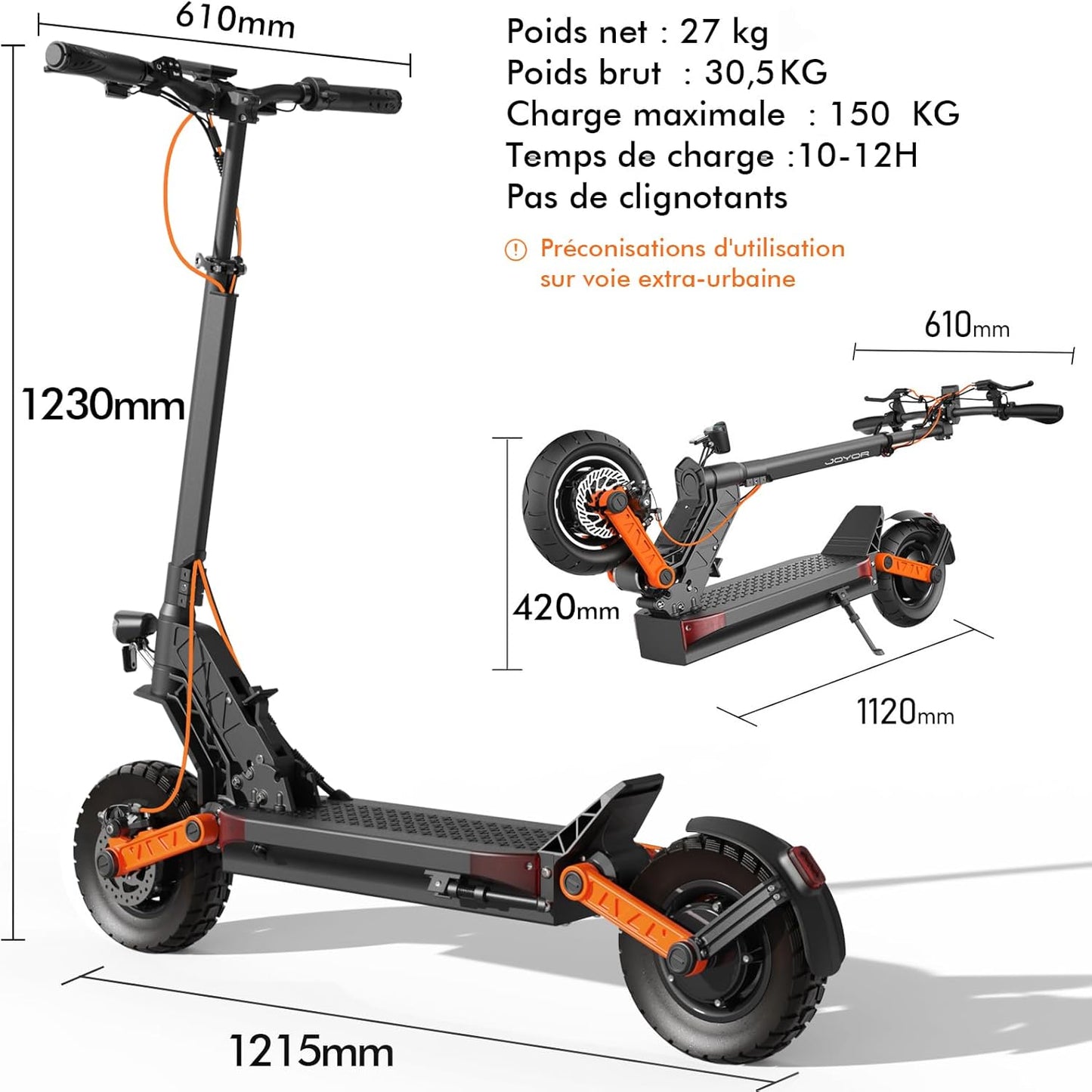 JOYOR Adult Electric Scooter S/T Series Range 50-90KM Battery 48/60V 13/18/26Ah Motor 600W/600W x 2/1000W 2 Powerful Electric Scooter All Terrain Ultra Light Double Suspension