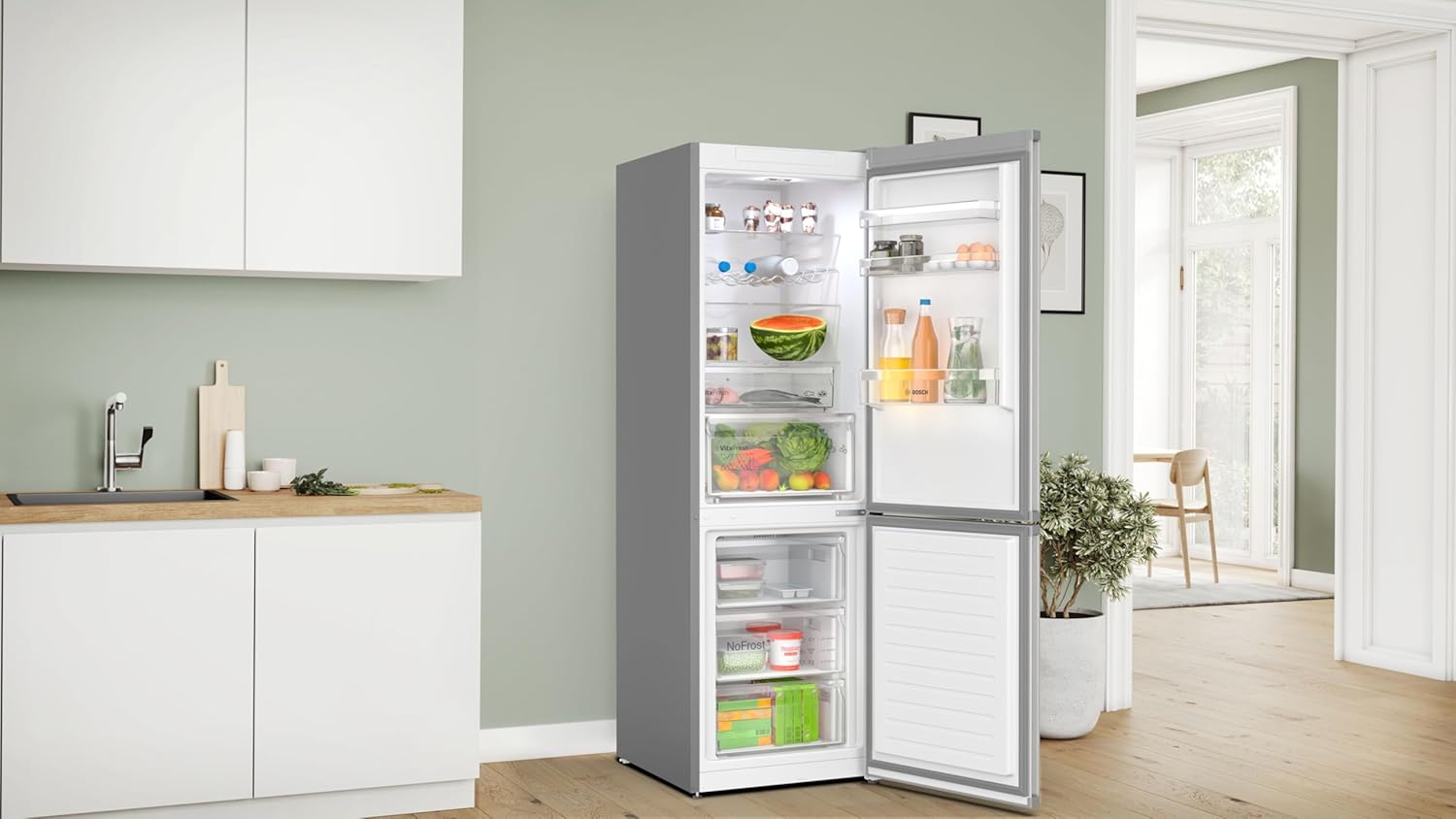 Bosch KGN367LDF 4 Series Freestanding Combination Refrigerator, 186 x 60 cm, Stainless Steel