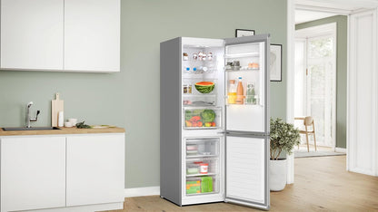 Bosch KGN367LDF 4 Series Freestanding Combination Refrigerator, 186 x 60 cm, Stainless Steel