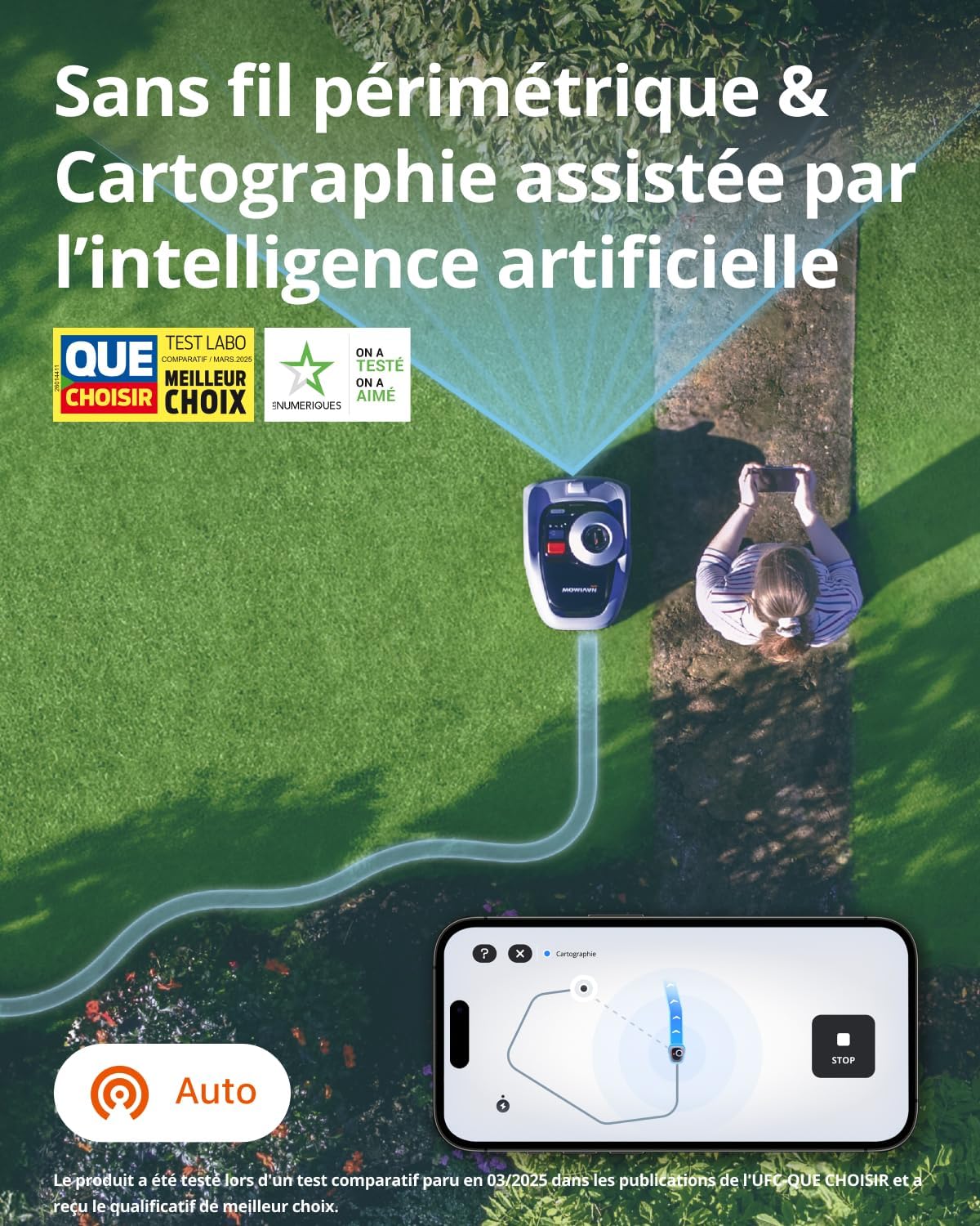 Segway Navimow i105E Robot Tondeuse sans Fil périphérique, Recommandé 500 m², Max. 600 m², RTK+Vision Tondeuse Robot Gazon, IA cartographie Automatique, Limite virtuelle, Gestion multizone