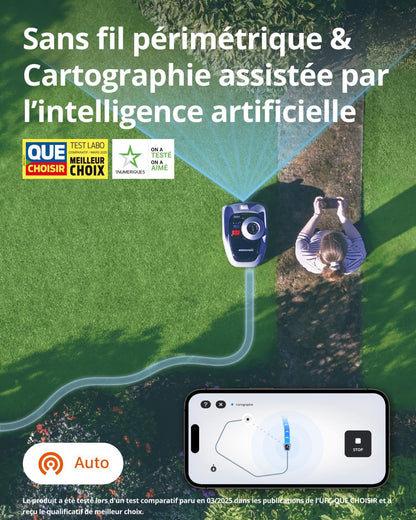 Segway Navimow i105E Robot Tondeuse sans Fil périphérique, Recommandé 500 m², Max. 600 m², RTK+Vision Tondeuse Robot Gazon, IA cartographie Automatique, Limite virtuelle, Gestion multizone