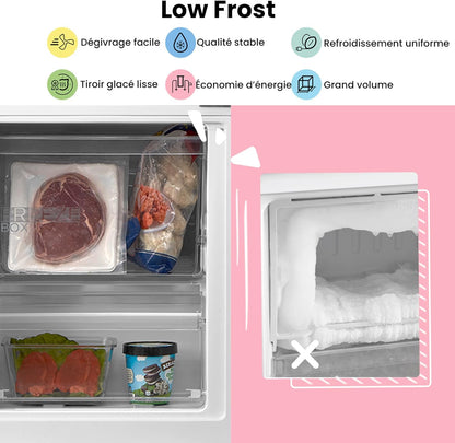 Comfee ' RCB359IX2 Combined Refrigerator, 262L(197+65), Large Capacity, Low Frost, Height 177.5 cm, Low Noise 39 dB, LED Lighting, Adjustable Temperature, Stainless Steel