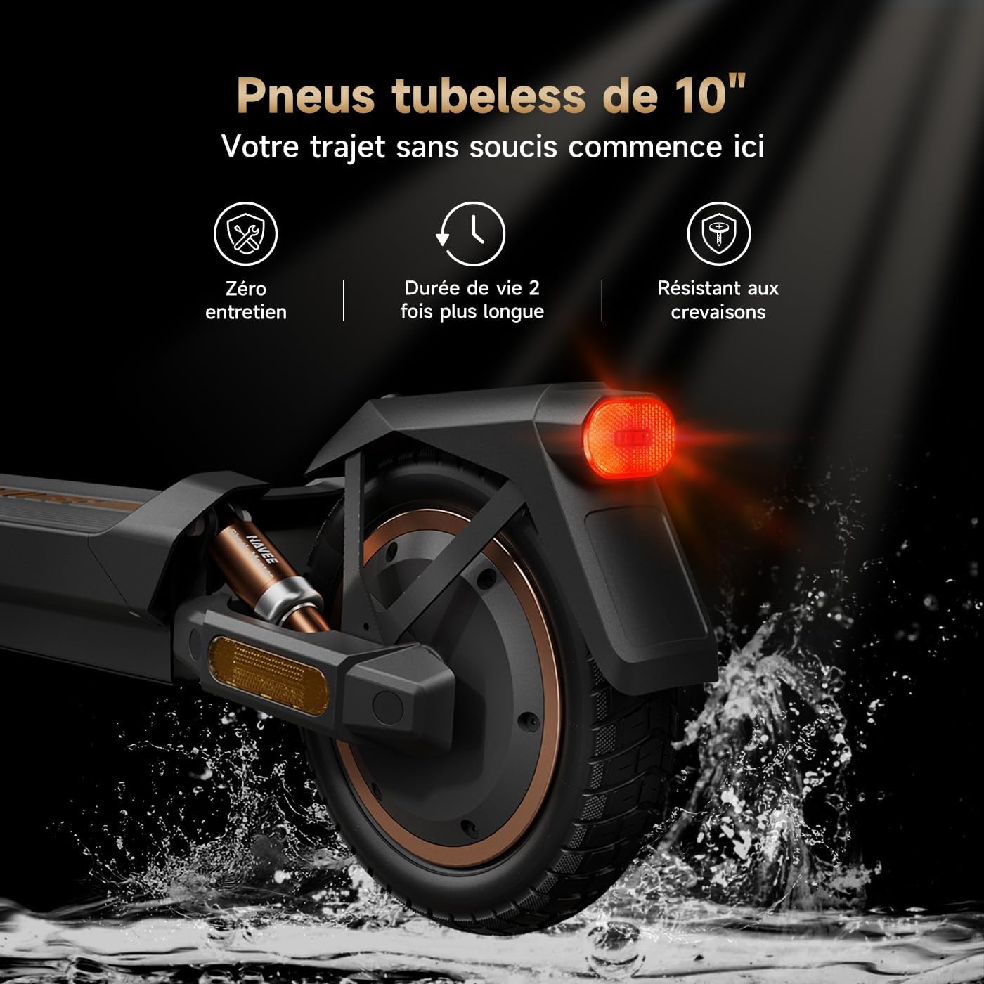 NAVEE GT5 et GT3 Série Trottinette Electrique Adulte 50-90KM, Moteur 700-1638W, Triple Freinage & TCS, Antivol Intégré, Connectivité Bluetooth, Pneus 10" Tubeless, Sécurité 360°, App Intelligent