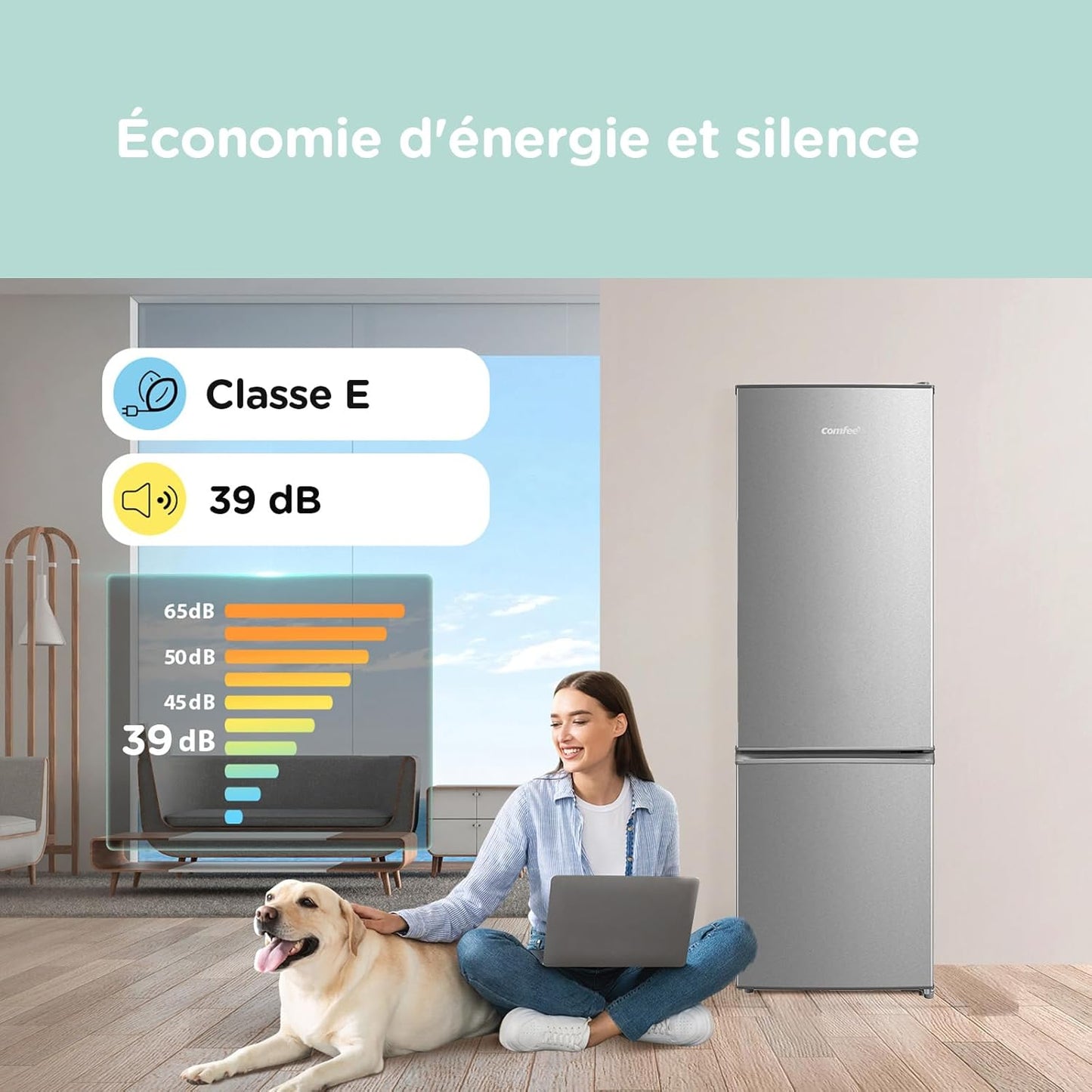 Comfee ' RCB359IX2 Combined Refrigerator, 262L(197+65), Large Capacity, Low Frost, Height 177.5 cm, Low Noise 39 dB, LED Lighting, Adjustable Temperature, Stainless Steel