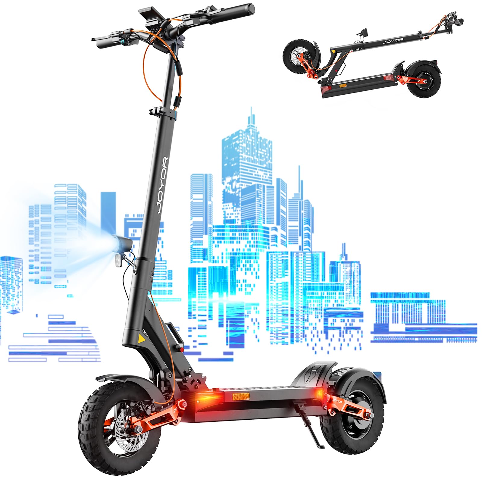 JOYOR Adult Electric Scooter S/T Series Range 50-90KM Battery 48/60V 13/18/26Ah Motor 600W/600W x 2/1000W 2 Powerful Electric Scooter All Terrain Ultra Light Double Suspension