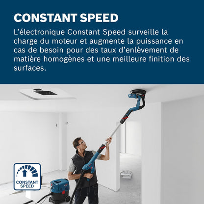 Bosch Professional ponceuse plaquiste GTR 55-225 (550 W, Ø de plateau 215 mm, avec 1 disque abrasif M480, 1 set de plateaux de ponçage souples, 3 clips de câble, dans coffret de transport)