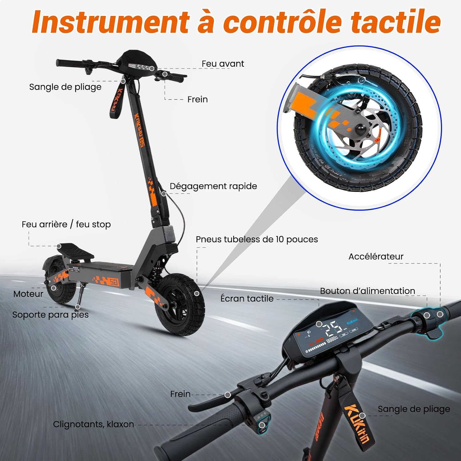 Kukirin G2 Adult Electric Scooter 48V 15.6Ah – 55 km Range Foldable All Terrain Electric Scooter Tubeless Tires 10 Inches, Double Suspension, Double Disc Brake, Touch Screen