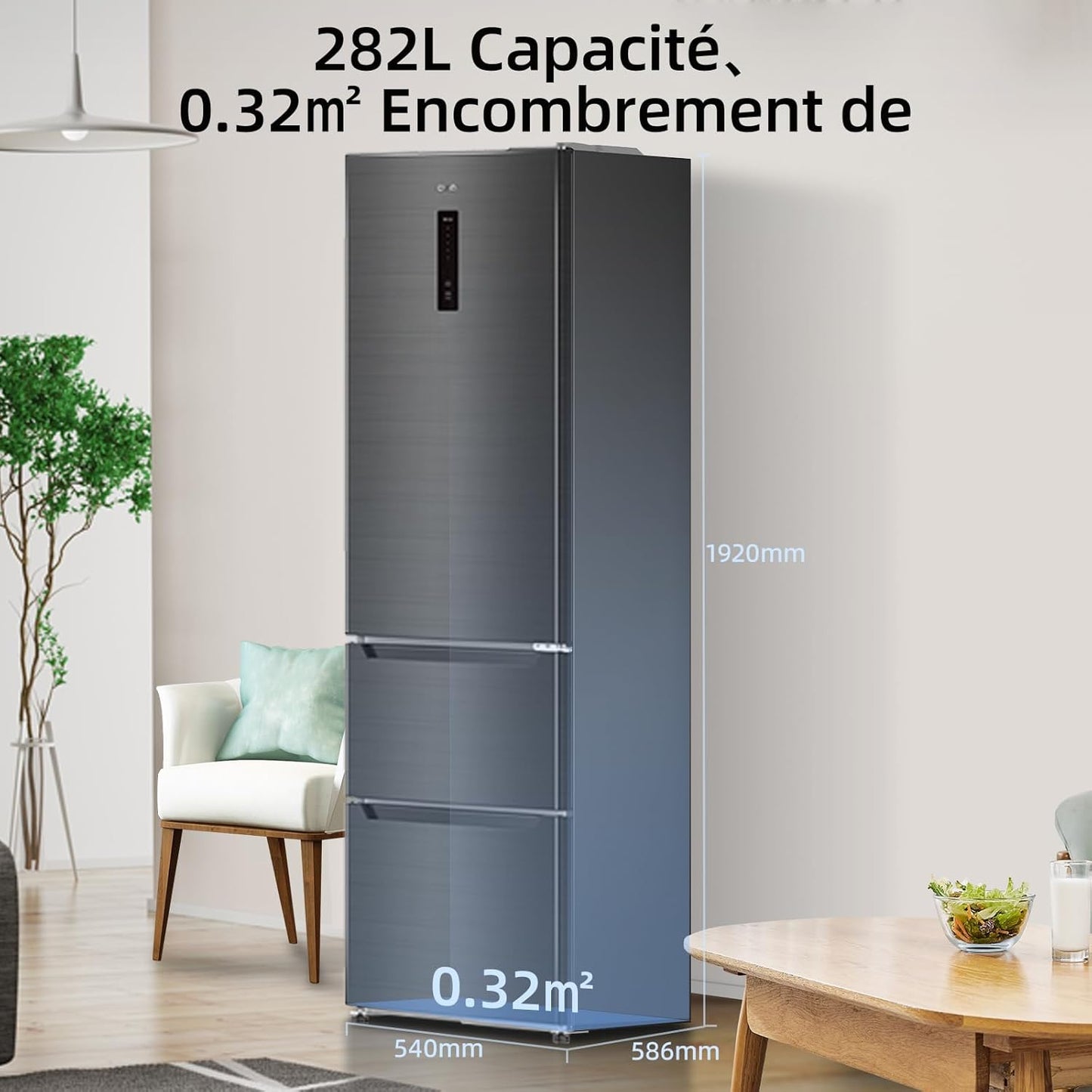 CHIQ 282L Freestanding Refrigerator with Freezer Drawers, 282L, Dual Reverse System, Frost-free, Multi-Airflow, Smart Touch Screen Input, Compressor