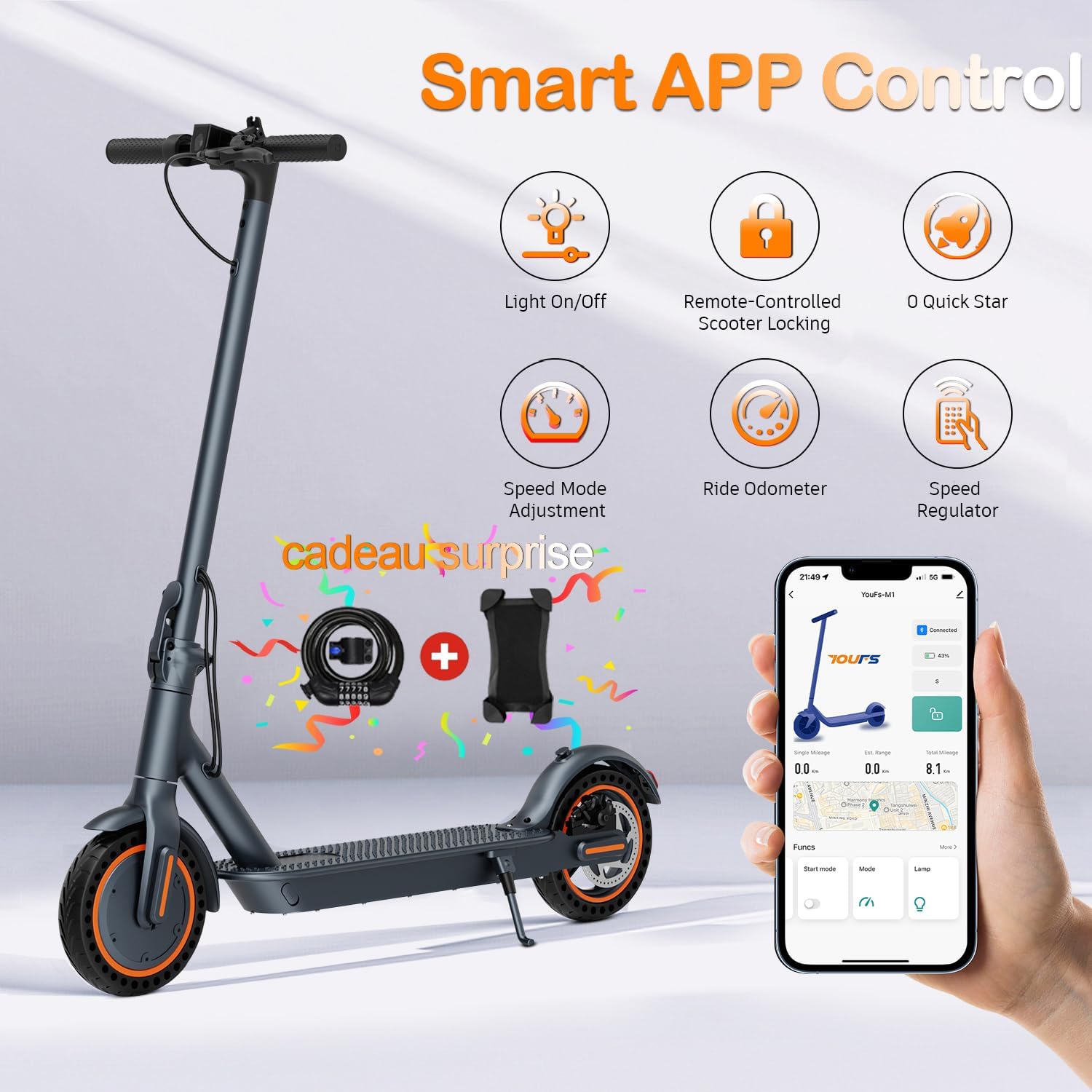 QnQ Adult Electric Scooters, 2025 Folding Scooter 8.5 Inches, Motor 500W/25KM/H Autonomy 30KM, Honeycomb Tires, App Control and LED Display, 36V 7.8Ah Battery, Max 120 kg