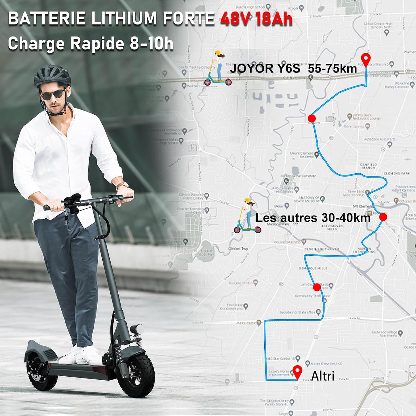 JOYOR Adult Electric Scooter, S/Y Series Range 55-75 KM Battery 48V 13/18Ah Motor 500W/600W Motor, Powerful Electric Scooter All Terrain Ultra Light Double Suspension
