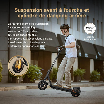 NAVEE GT5 et GT3 Série Trottinette Electrique Adulte 50-90KM, Moteur 700-1638W, Triple Freinage & TCS, Antivol Intégré, Connectivité Bluetooth, Pneus 10" Tubeless, Sécurité 360°, App Intelligent