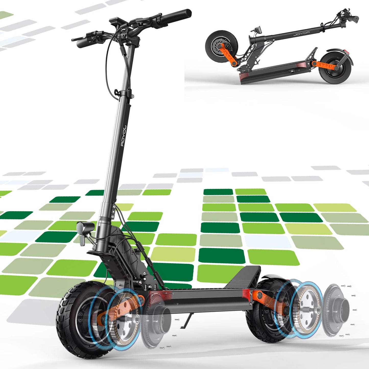 JOYOR Adult Electric Scooter S/T Series Range 50-90KM Battery 48/60V 13/18/26Ah Motor 600W/600W x 2/1000W 2 Powerful Electric Scooter All Terrain Ultra Light Double Suspension