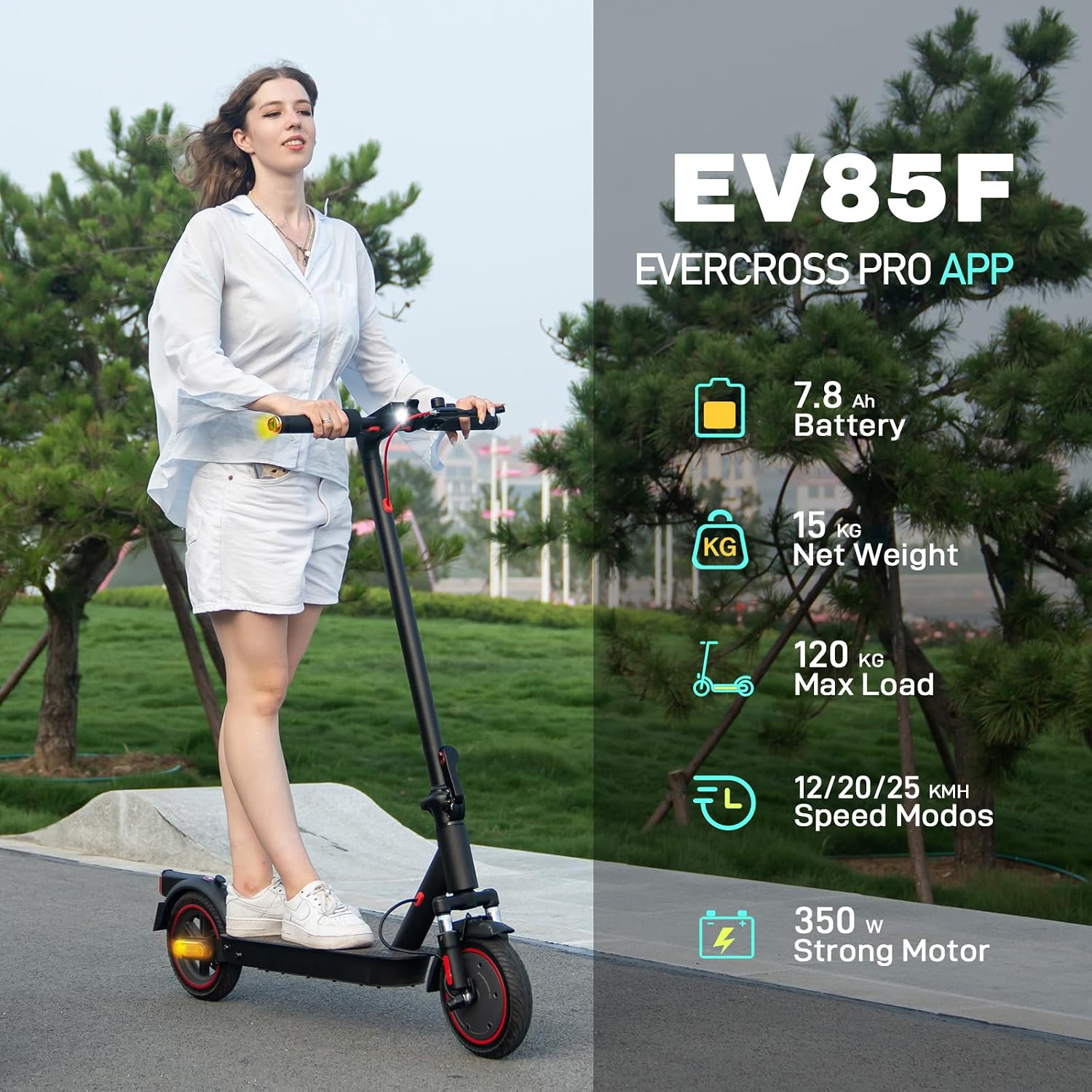 EVERCROSS EV85F/EV10K Pro Trottinette Électrique Adulte, 8,5''/10'' Scooter Electrique Pliable - Application, Batterie 7,8Ah/11,4Ah, Moteur 350W/500W, Vitesse Max 25km/h, Double Frein & Amortisseurs