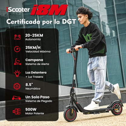 iScooter 8.5 Inch Electric Scooter, 500 W Motor, Max Speed 25 km/h, Horn, Bell, App, Double Brake, Foldable, Load 120 kg, Net Weight 13 kg, for Teens and Adults