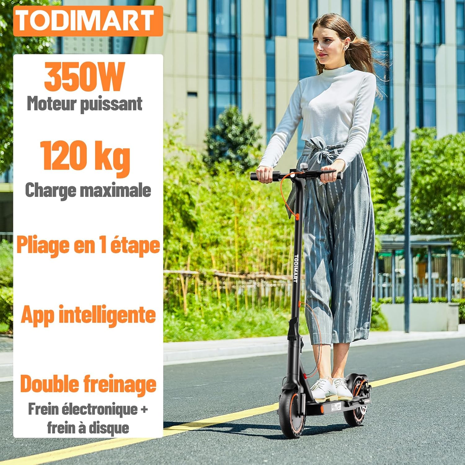 TODIMART T3 Trottinette Electrique Adulte antivol Ultra Legere, Moteur 350W/25KM/H Autonomie 35KM Batterie 36V 7.8Ah,Trotinette électrique Adulte Pliable pneus nid d'abeille increvables, Charge 120kg