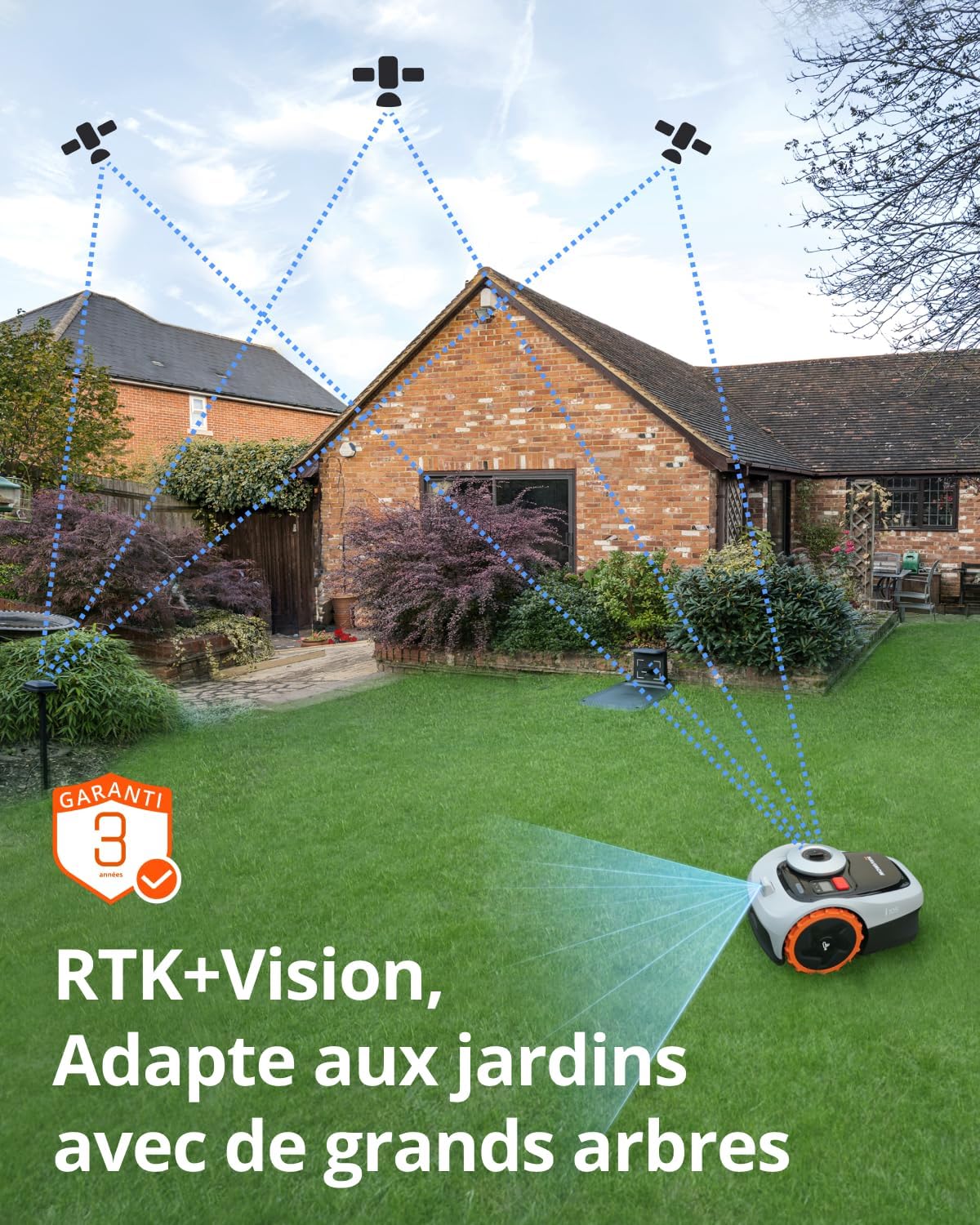 Segway Navimow i105E Robot Tondeuse sans Fil périphérique, Recommandé 500 m², Max. 600 m², RTK+Vision Tondeuse Robot Gazon, IA cartographie Automatique, Limite virtuelle, Gestion multizone