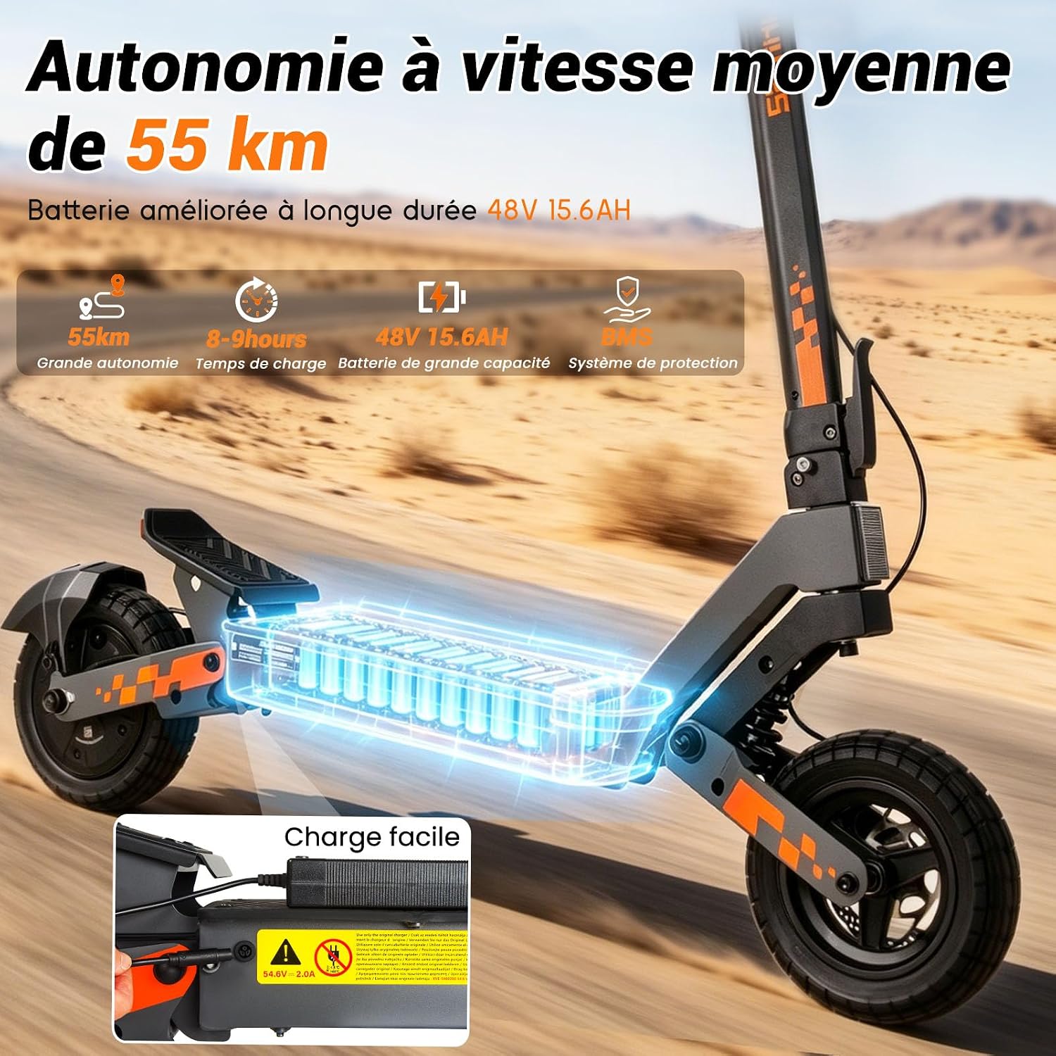 Kukirin G2 Adult Electric Scooter 48V 15.6Ah – 55 km Range Foldable All Terrain Electric Scooter Tubeless Tires 10 Inches, Double Suspension, Double Disc Brake, Touch Screen