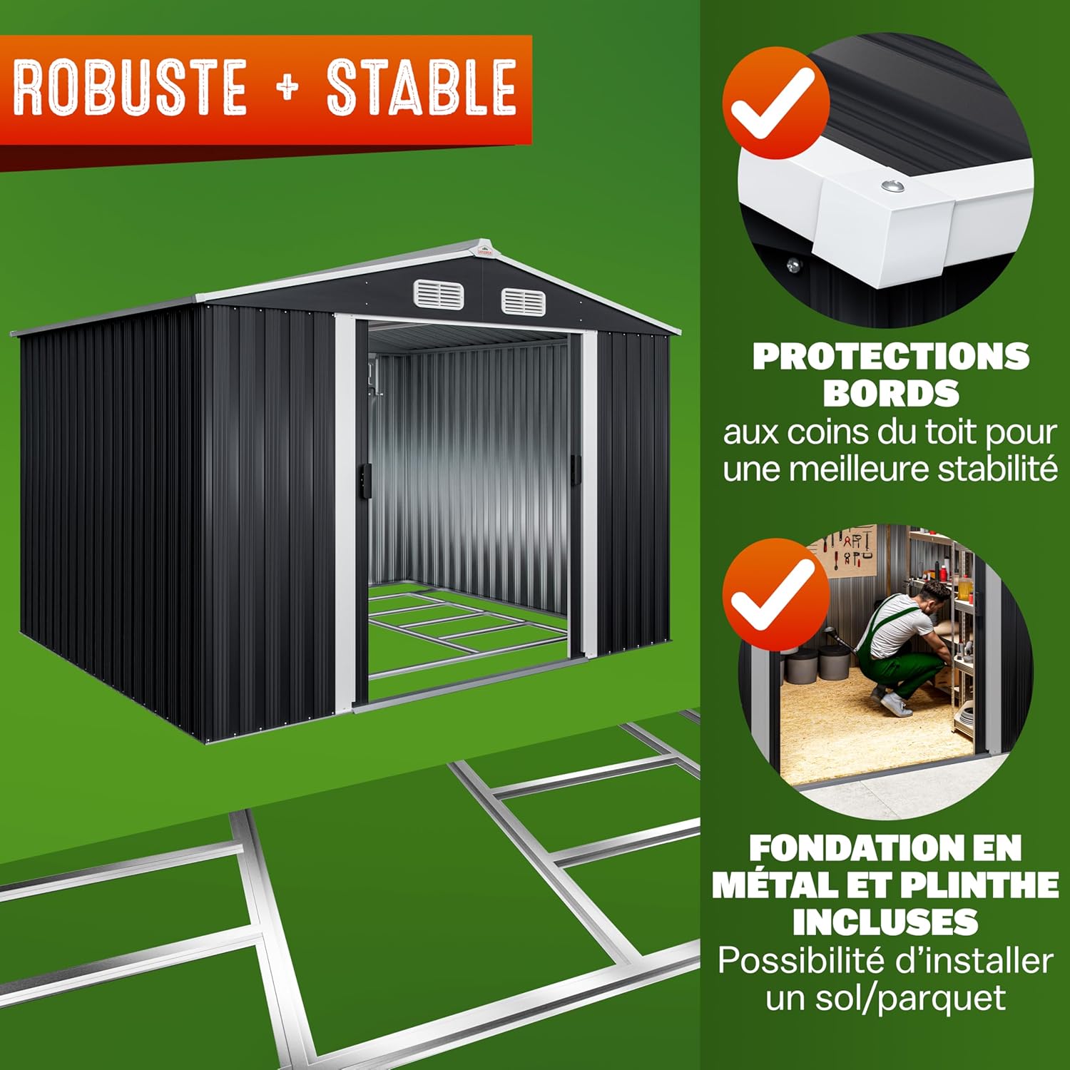 GARDEBRUK XXL Metal Garden Shed 5 m² Foundation 260 x 205 x 180 cm Sliding Door Anthracite Garden Shed Storage Tools 9m³