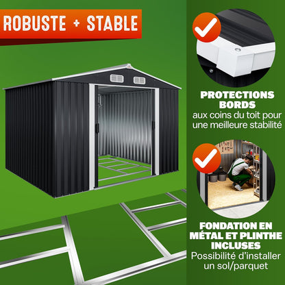 GARDEBRUK XXL Metal Garden Shed 5 m² Foundation 260 x 205 x 180 cm Sliding Door Anthracite Garden Shed Storage Tools 9m³