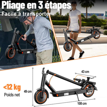 TODIMART T3 Trottinette Electrique Adulte antivol Ultra Legere, Moteur 350W/25KM/H Autonomie 35KM Batterie 36V 7.8Ah,Trotinette électrique Adulte Pliable pneus nid d'abeille increvables, Charge 120kg