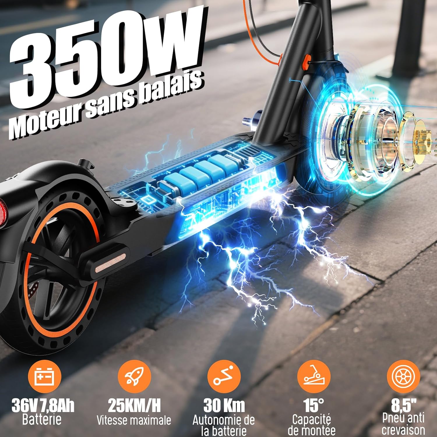 TODIMART T3 Trottinette Electrique Adulte antivol Ultra Legere, Moteur 350W/25KM/H Autonomie 35KM Batterie 36V 7.8Ah,Trotinette électrique Adulte Pliable pneus nid d'abeille increvables, Charge 120kg