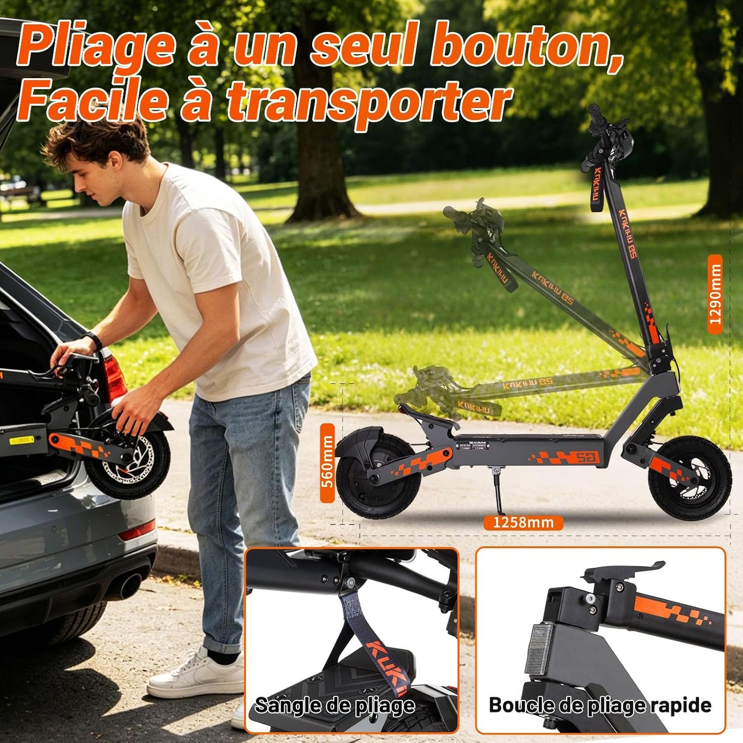Kukirin G2 Adult Electric Scooter 48V 15.6Ah – 55 km Range Foldable All Terrain Electric Scooter Tubeless Tires 10 Inches, Double Suspension, Double Disc Brake, Touch Screen