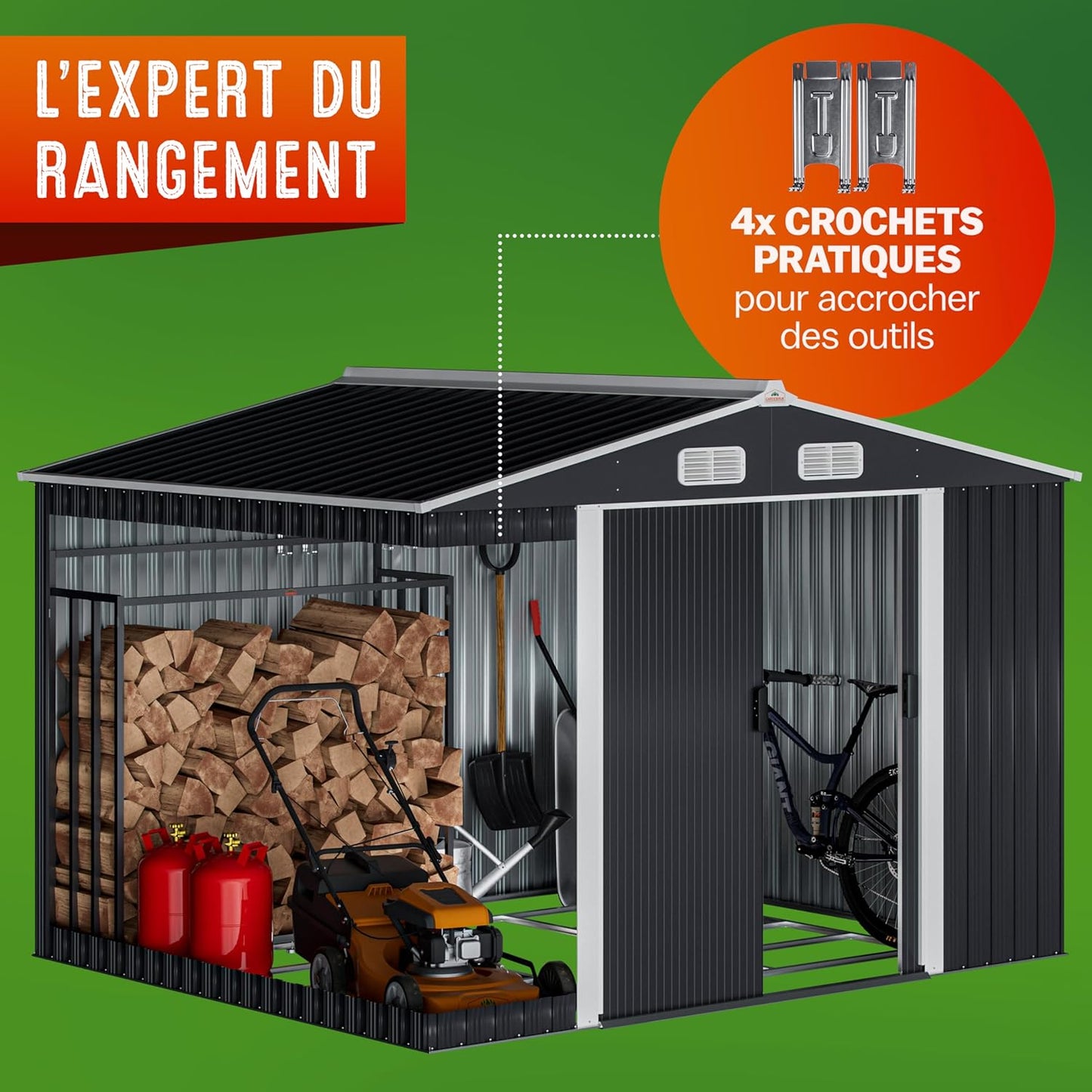 GARDEBRUK XXL Metal Garden Shed 5 m² Foundation 260 x 205 x 180 cm Sliding Door Anthracite Garden Shed Storage Tools 9m³