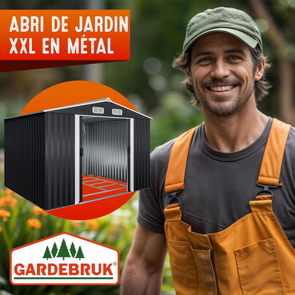 GARDEBRUK XXL Metal Garden Shed 5 m² Foundation 260 x 205 x 180 cm Sliding Door Anthracite Garden Shed Storage Tools 9m³