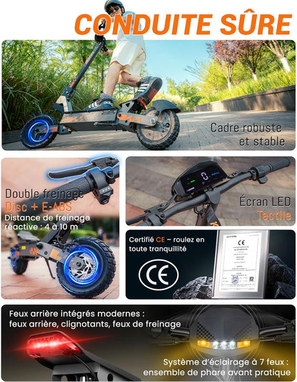 Kukirin G2 Adult Electric Scooter 48V 15.6Ah – 55 km Range Foldable All Terrain Electric Scooter Tubeless Tires 10 Inches, Double Suspension, Double Disc Brake, Touch Screen