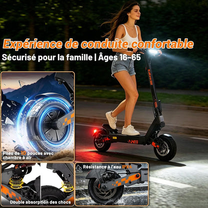 Kukirin G2 Adult Electric Scooter 48V 15.6Ah – 55 km Range Foldable All Terrain Electric Scooter Tubeless Tires 10 Inches, Double Suspension, Double Disc Brake, Touch Screen