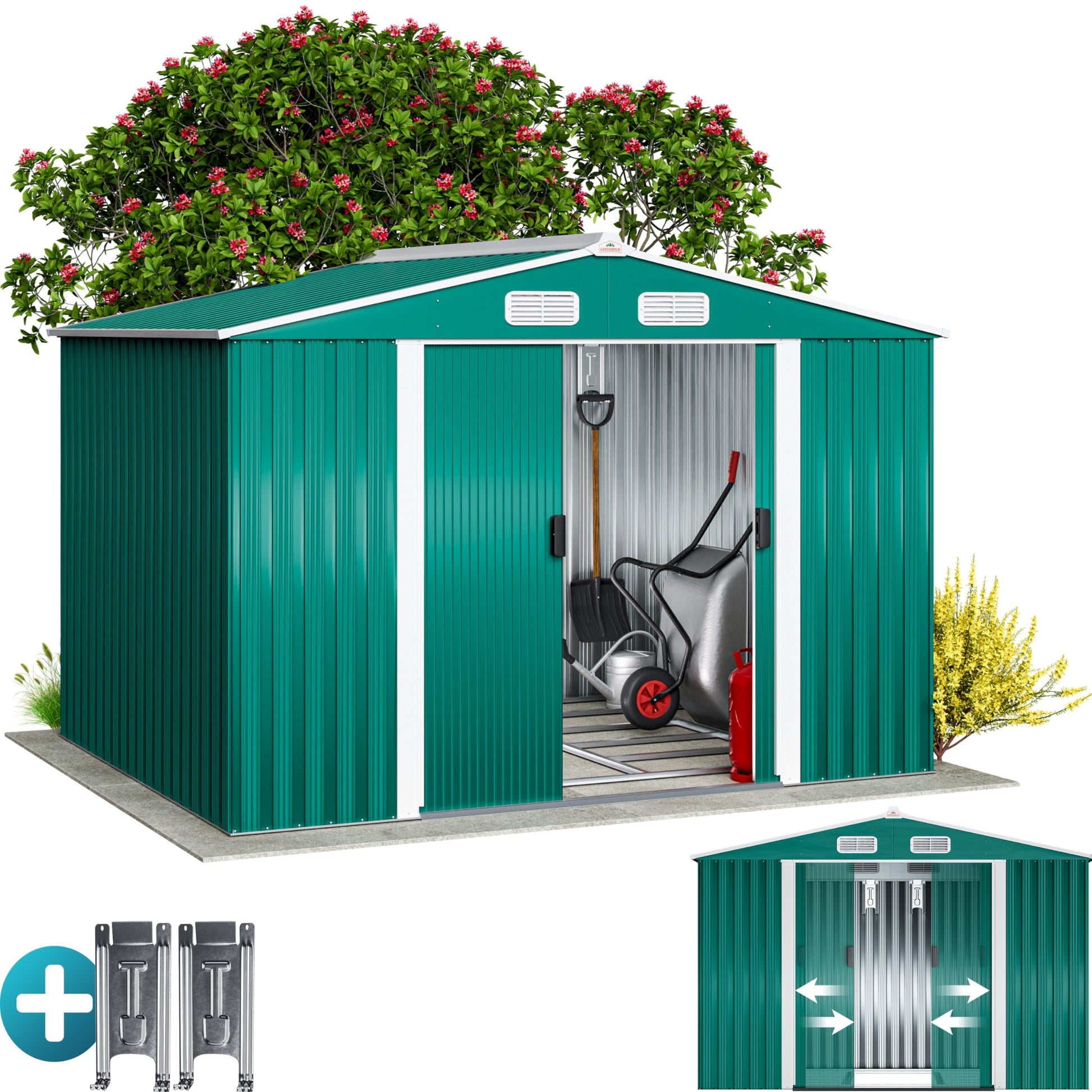 GARDEBRUK XXL Metal Garden Shed 5 m² Foundation 260 x 205 x 180 cm Sliding Door Anthracite Garden Shed Storage Tools 9m³
