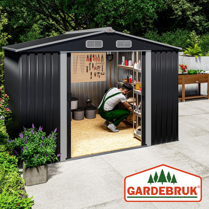 GARDEBRUK XXL Metal Garden Shed 5 m² Foundation 260 x 205 x 180 cm Sliding Door Anthracite Garden Shed Storage Tools 9m³