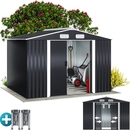 GARDEBRUK XXL Metal Garden Shed 5 m² Foundation 260 x 205 x 180 cm Sliding Door Anthracite Garden Shed Storage Tools 9m³